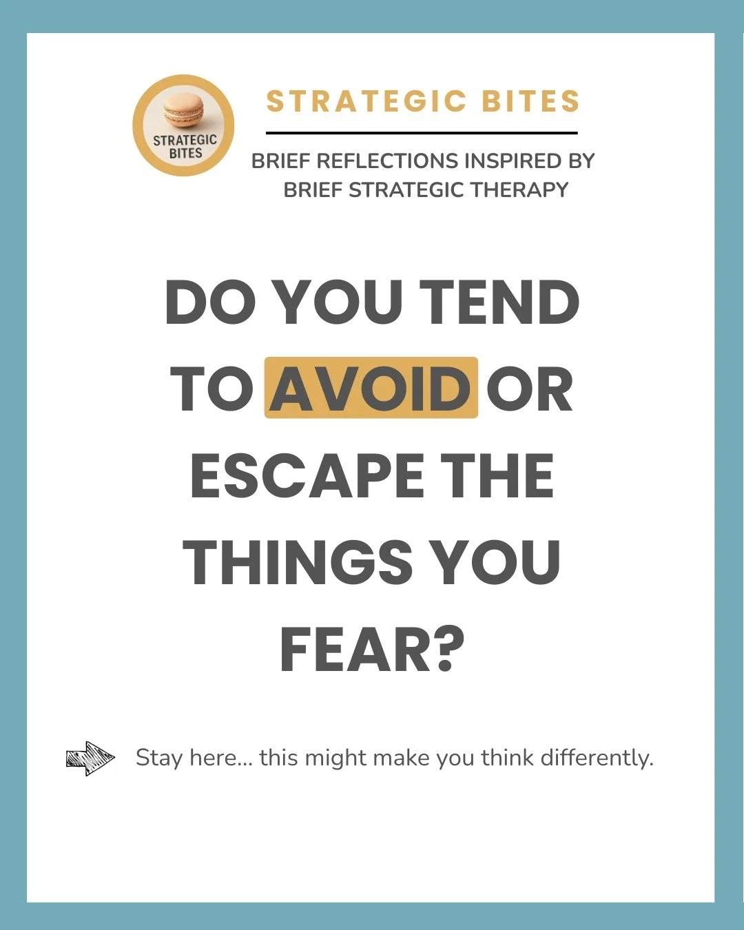 ❌ Do you tend to avoid the things you fear?
Many people do &mdash; and it often feels helpful in the moment&hellip; but less so over time.
Through a few strategic questions, I will help you realise what avoidance is really doing for you, how it shape