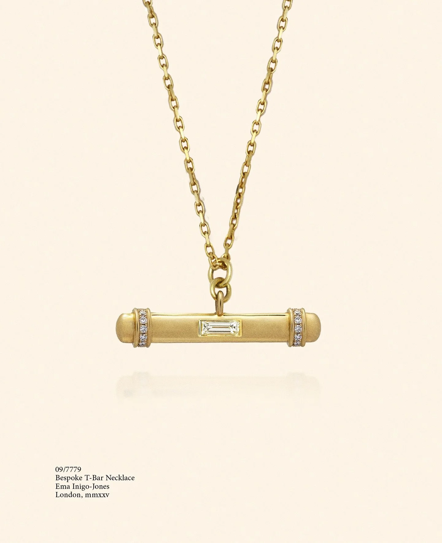 Bespoke T-Bar with baguette centre, for every day and always ✨ #eij #emainigojones #tbar #finejewellery #necklace #bespoke