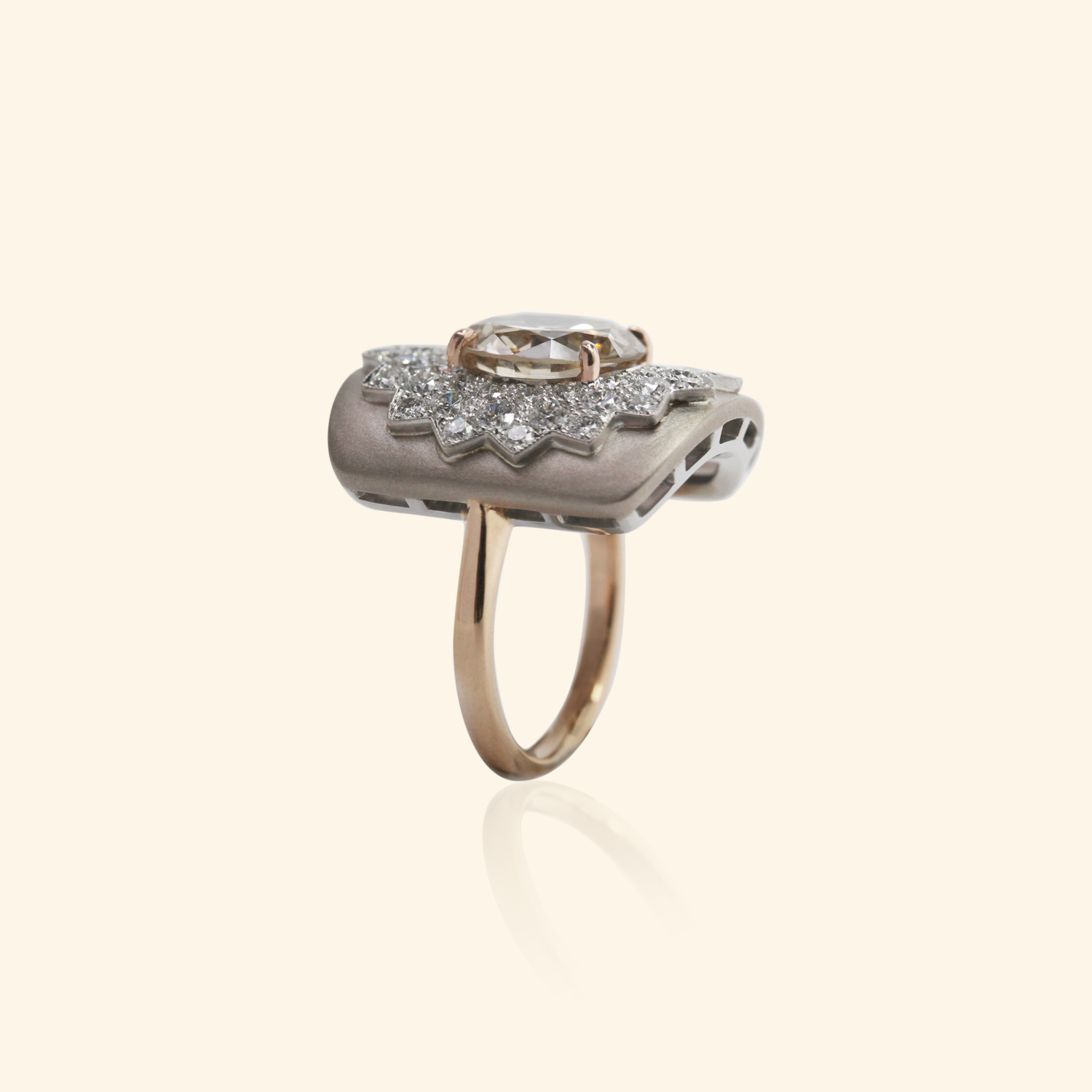 Luxury 18k white gold and fancy brown old european cut diamond ring luxury quality natural diamond jewelry for timeless elegance, engagement rings, and anniversary gifts