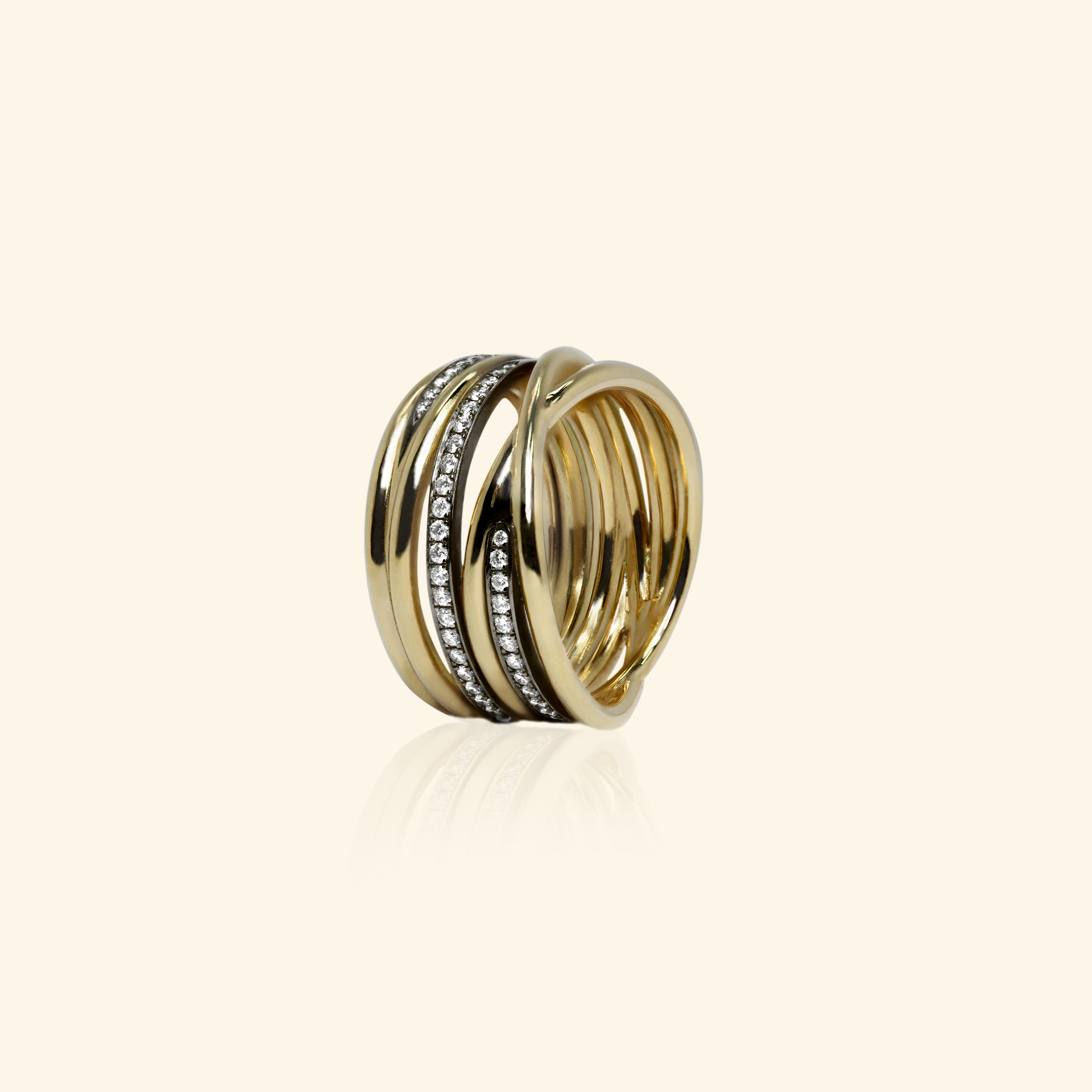 multiband 18ct yellow gold and black rhodium plated ring perfect gift femme fatale high fashion goth jewellery