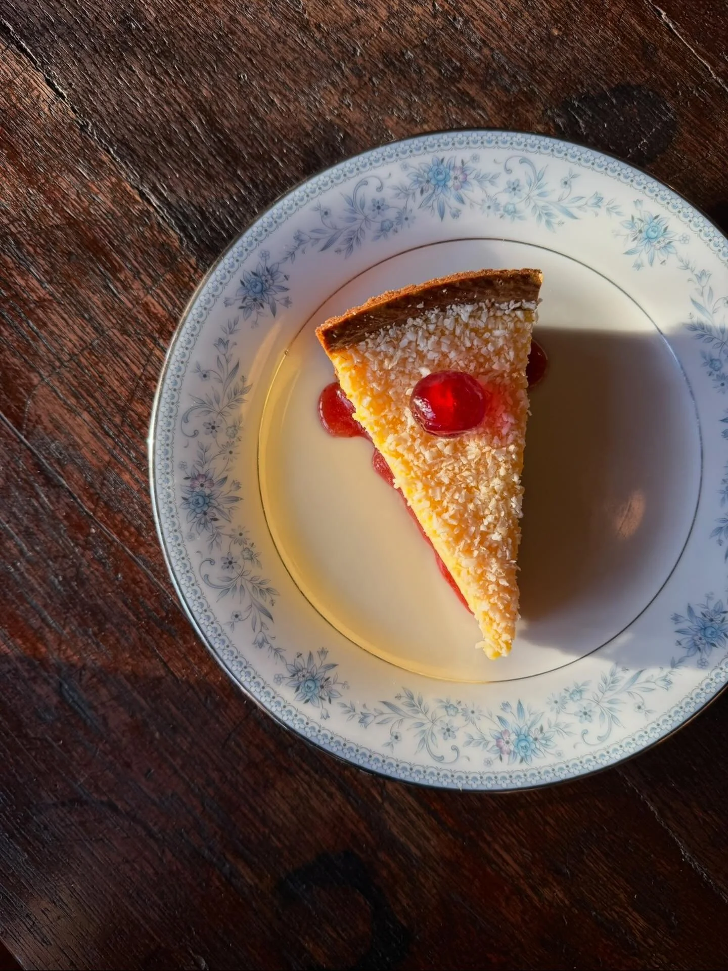 Baked Manchester tart. Glac&eacute; Cherry.