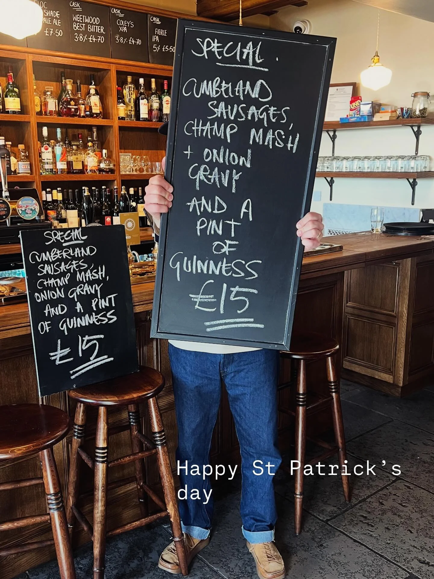 &pound;15!

Sausage &amp; mash AND a pint. 

St Patrick&rsquo;s day special.