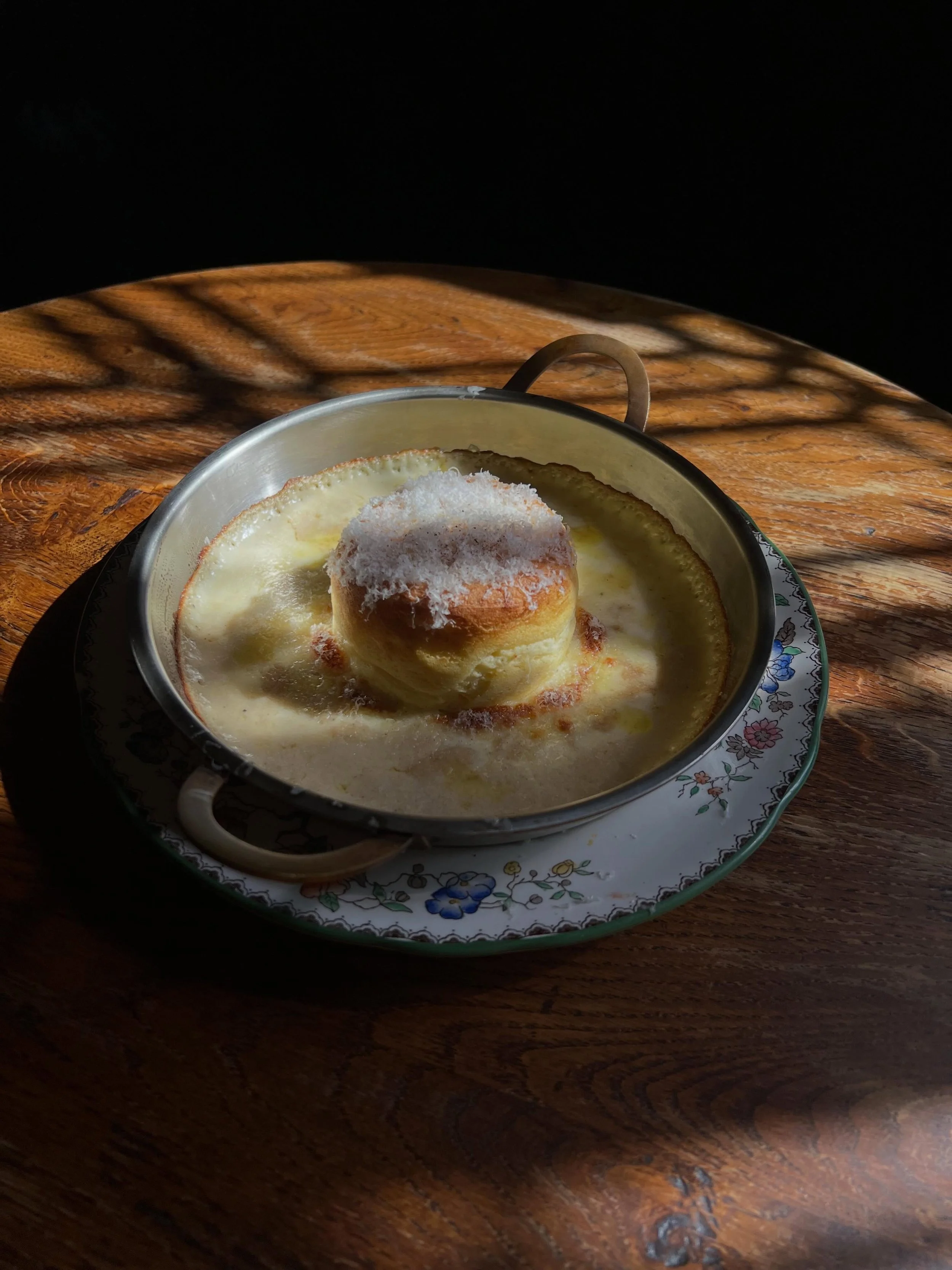 On special - Twice baked Cheddar and Parmesan souffl&eacute;, red onion marmalade. &pound;12