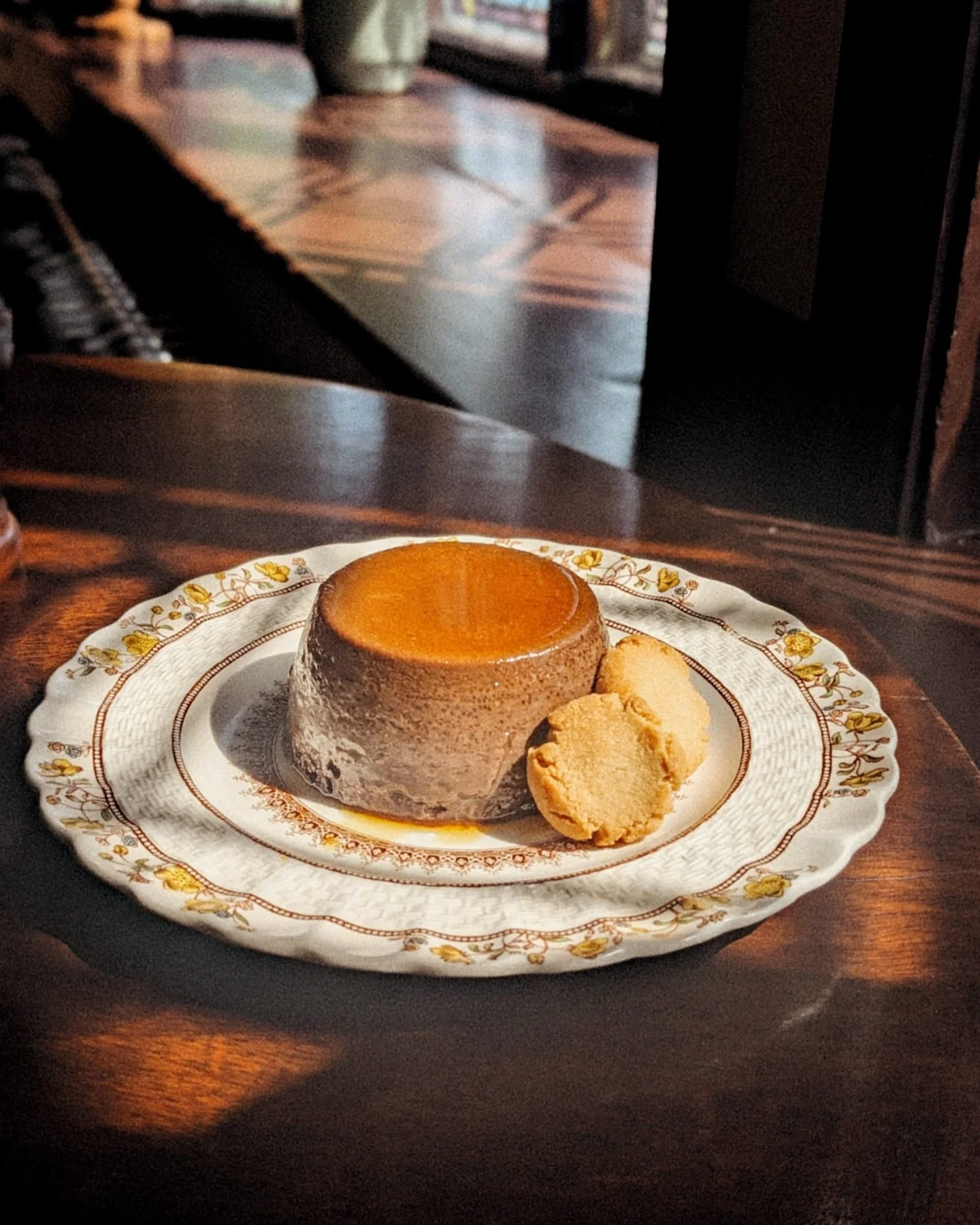 On special today: Bunet, a traditional Piedmontese dessert. Think a boozy, chocolaty creme caramel and you&rsquo;re almost there. Served with some freshly baked amaretti sitting alongside. Whilst stocks last!
