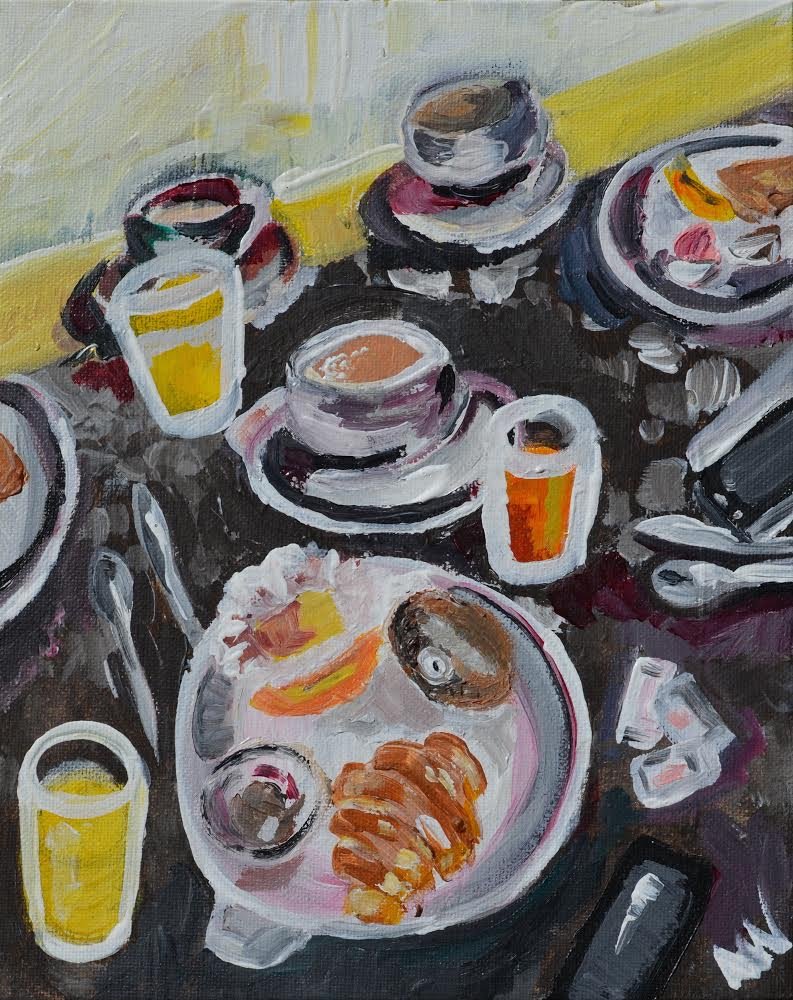 "Breakfast in Italy," 2015. 8 x 10 in. Acrylic on canvas. Donated to Benefit cARTie, Connecticut's mobile art museum.