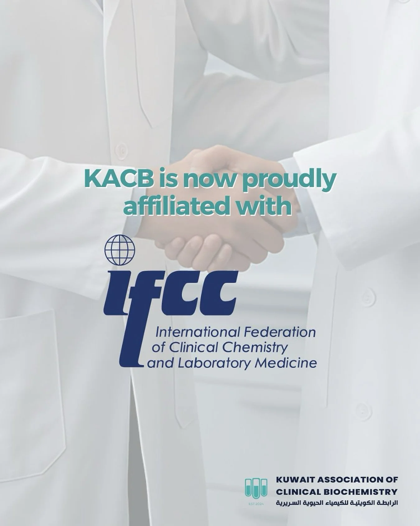 We are delighted to announce our official affiliation with the IFCC 🌎 🇰🇼 
Joining this global network marks an exciting milestone for KACB, as we connect with international leaders in the field of Clinical Biochemistry and Laboratory Medicine  and