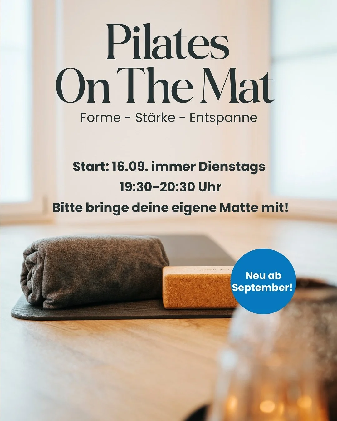 โจ KURS ANKÜNDIGUNG ๐ฃ 
Mein neuer Kurs „Pilates on The Mat- Forme, Stärke, Entspanne“ ist online! ๐
Dieser Gruppenkurs ist für dich, wenn du deinen Körper stärken, deine Haltung verbessern und deinen Geist ents