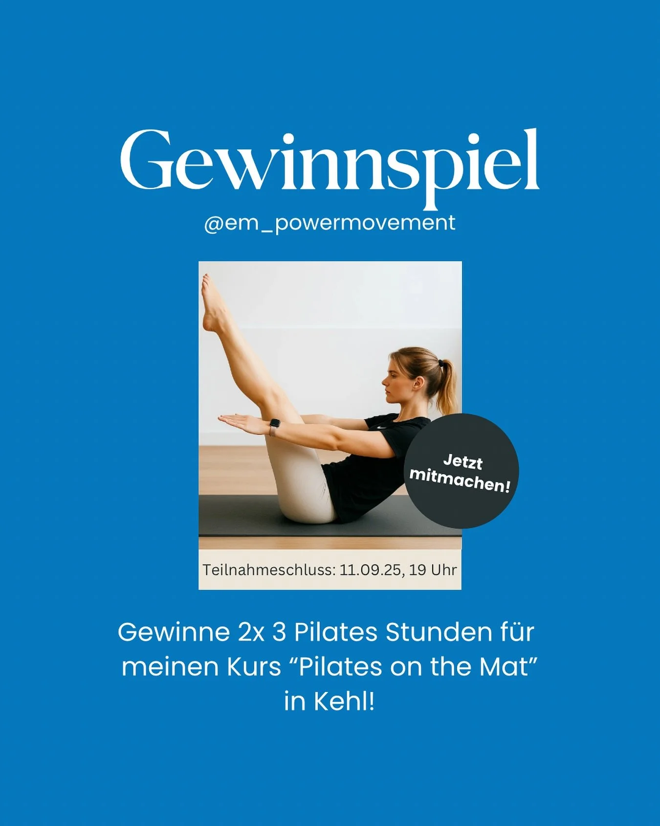 ๐คธ GEWINNSPIEL ๐ซ - „Pilates On The Mat“
๐คธ Pilates On The Mat ist dein Ganzkörper-Workout, das Bewegung, bewusste Atmung und Entspannung vereint - perfekt, um Körper und Geist wieder in Balance zu bringen und die Hektik des Al