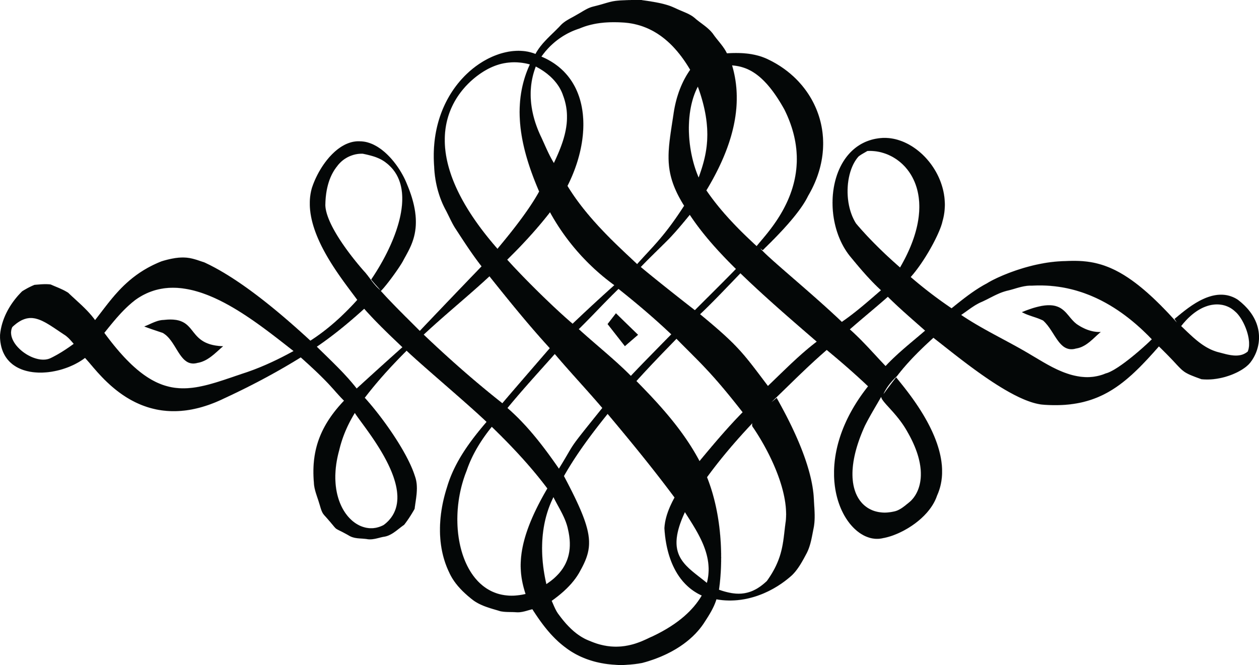 Black decorative floral design with symmetrical, ornate pattern on a white background.