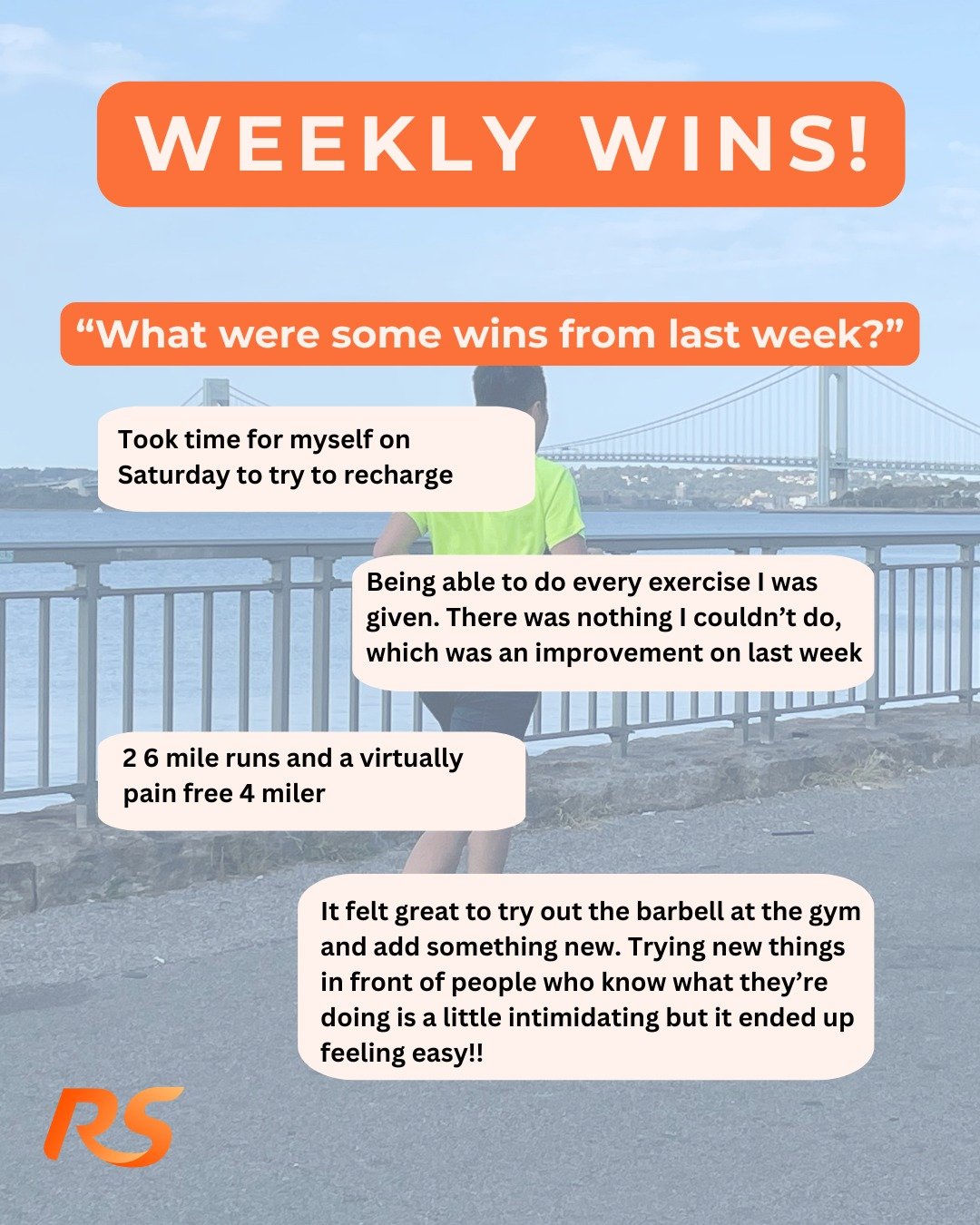 Happy WINSday!

This week we celebrate a DIVERSITY of different wins - from trying barbell squats for the FIRST TIME EVER and crushing it, super consistency, a bump up in mileage without pain, to giving the body some time to recuperate!

#marathon #r