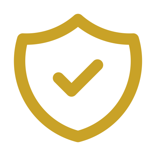 Golden shield icon with a check mark in the center.