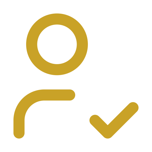 Icon of a person with a checkmark, gold color