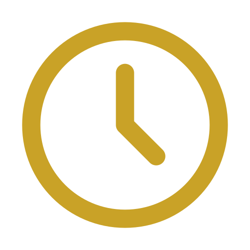 Gold and black clock icon showing the time as 3:00