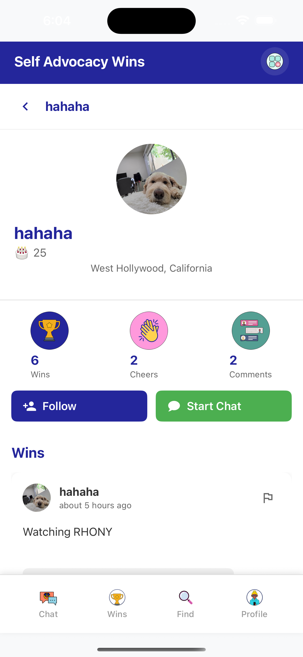 What the other user's profile looks like. It looks like your own profile, but you can't edit their questions.