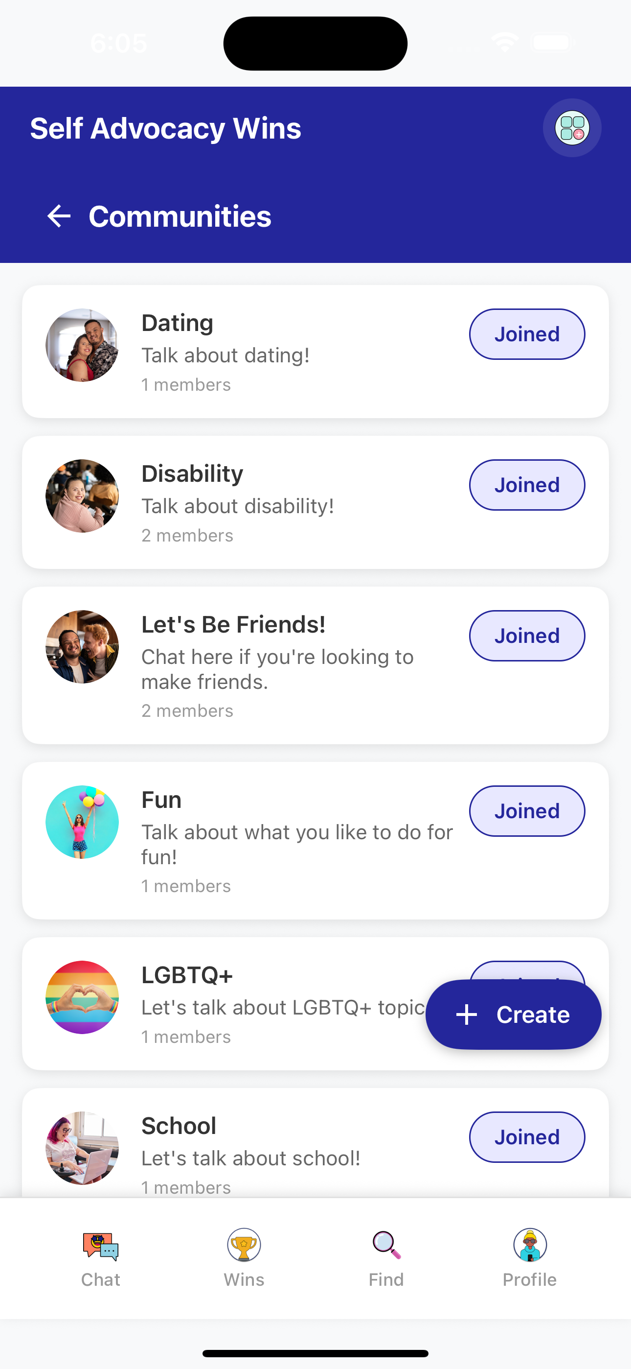 The list of communities. Communities are public chats that anyone can participate in.