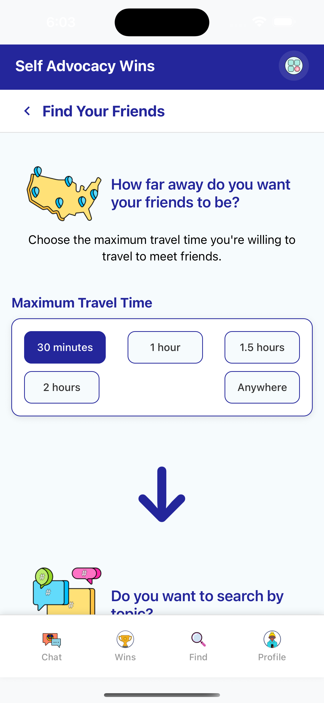 The find a friend and find a date measures how far away you are in minutes and hours, not miles, making it a lot easier to understand.
