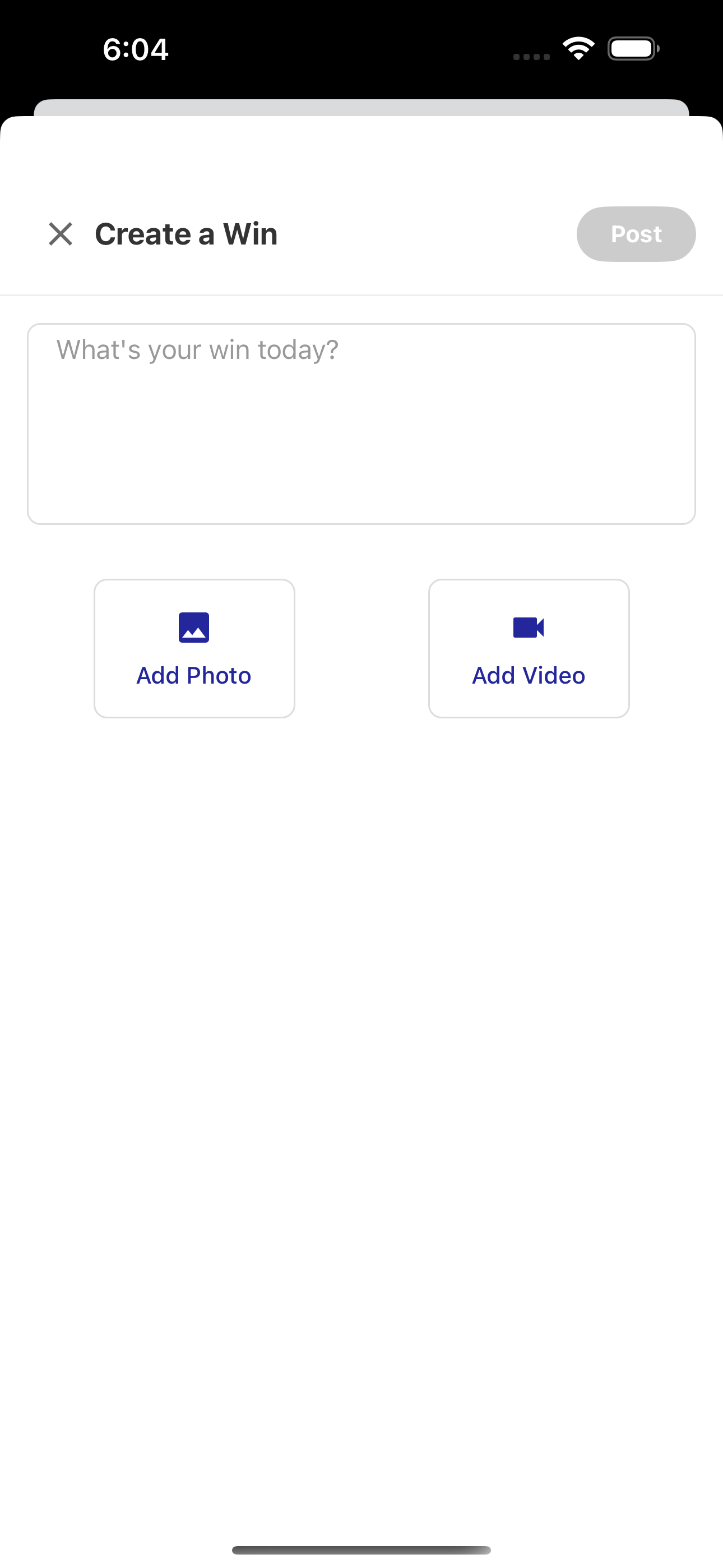 The create a win screen. You can add text and a photo or a video.