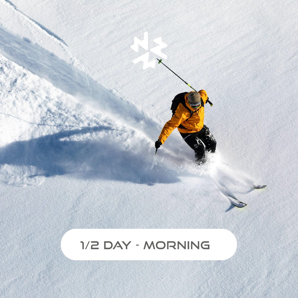 Skier receiving one-to-one morning ski coaching on groomed piste