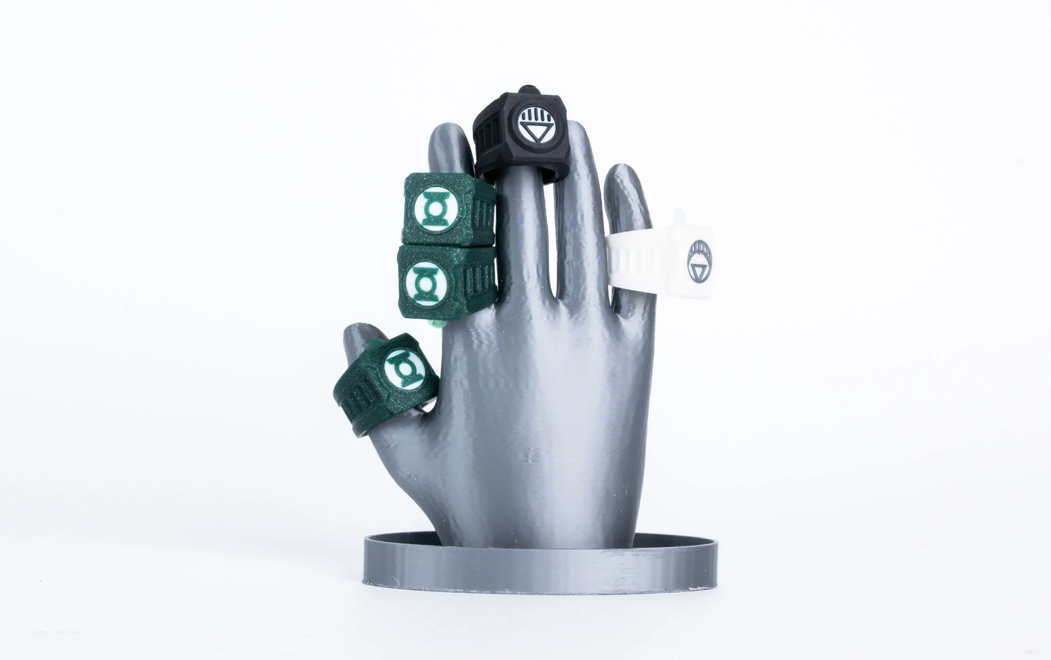 light up Green, Black & White Lantern rings