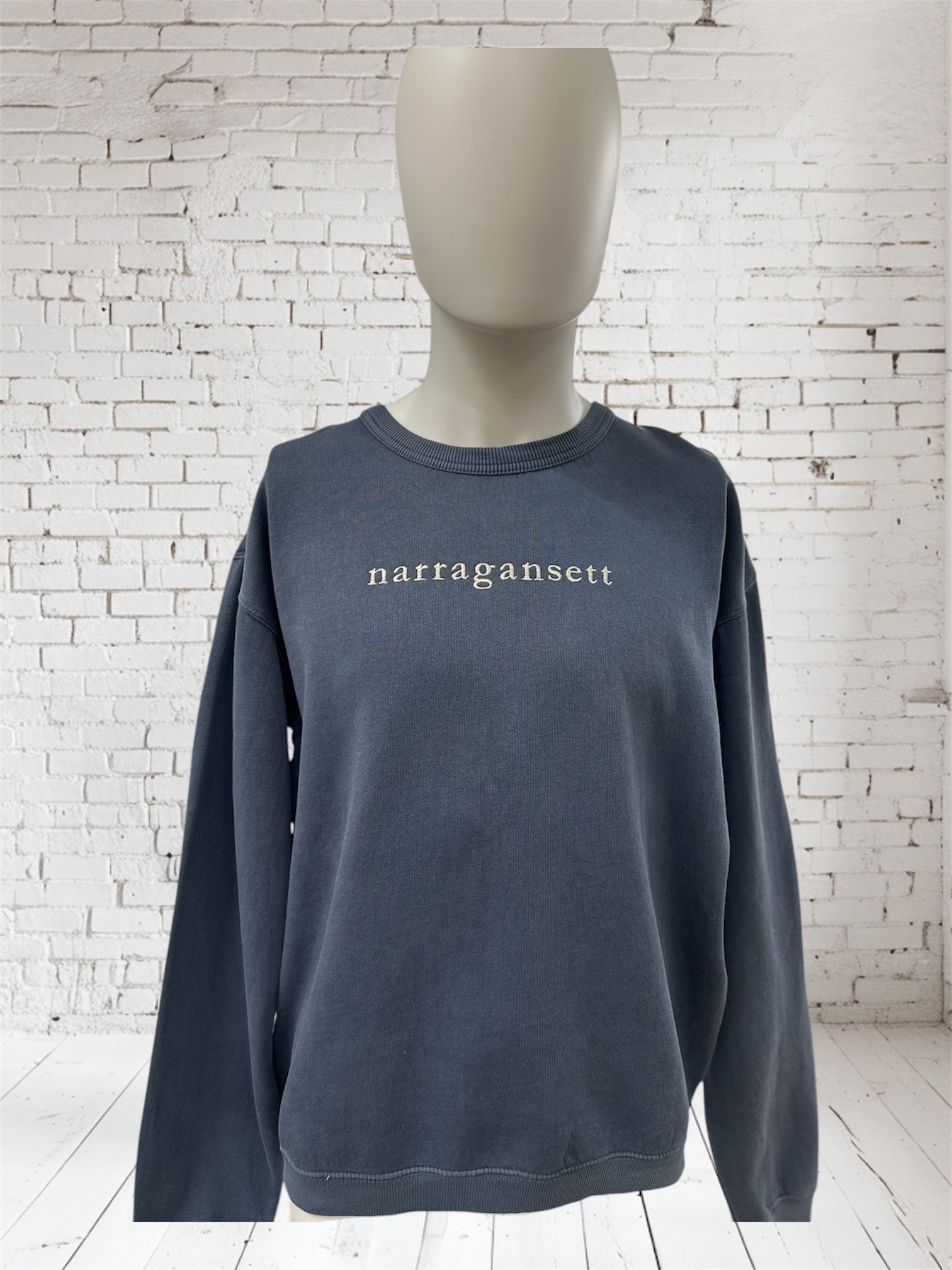 Blue Embroidered Crew
