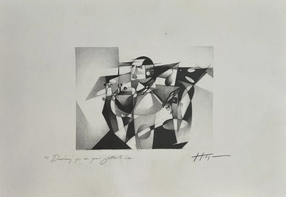 Dressing up in your father's war. 2024, graphite on paper