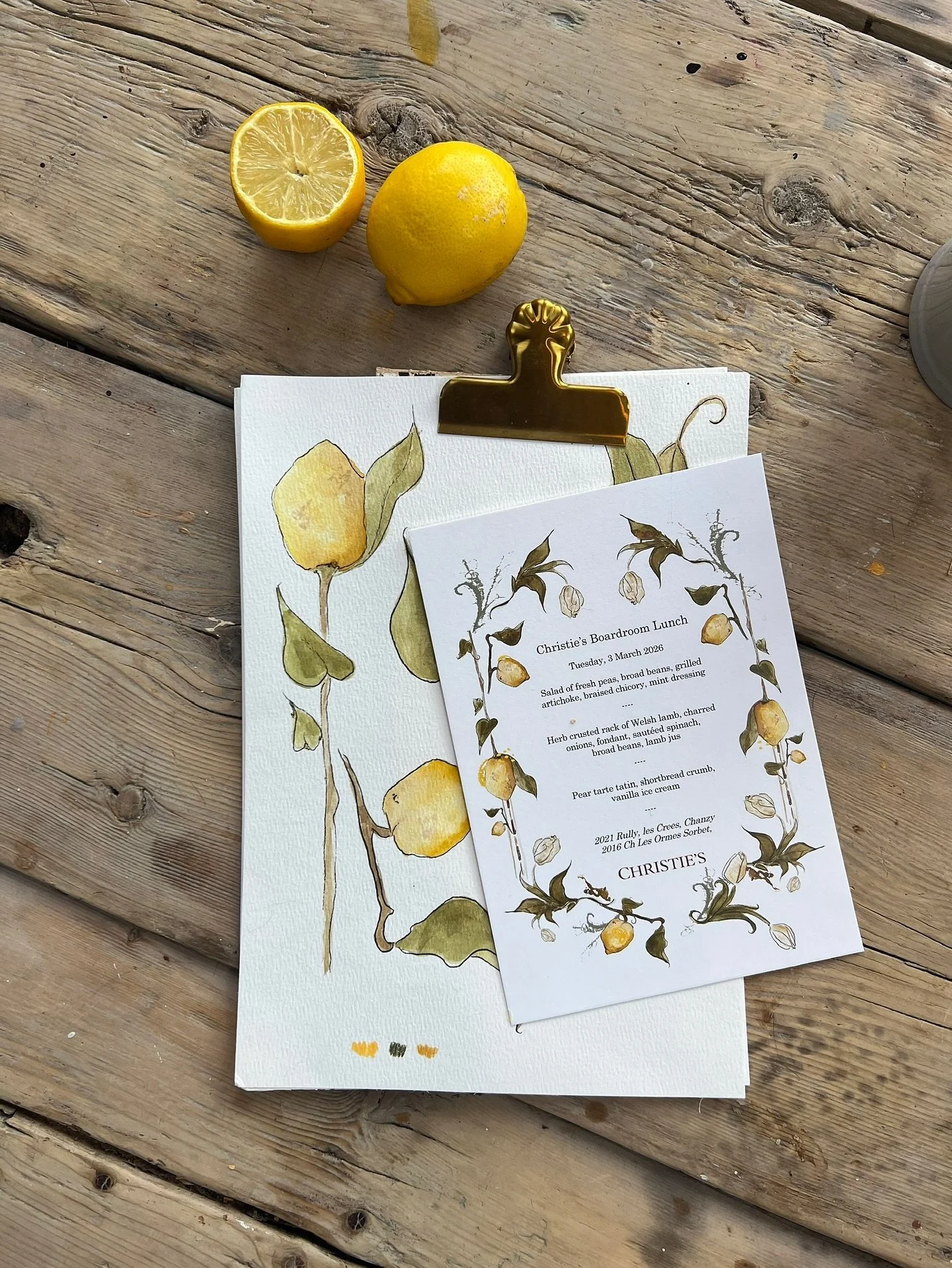 Lemons and tulips because it&rsquo;s spring 🍋🍸

A bespoke, hand-painted menu design commission inspired by Lucian Freud&rsquo;s &lsquo;Lemon&rsquo;, currently on auction at Christie's