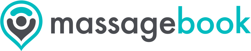 Logo for MassageBook with a stylized person in a teal and gray color scheme.