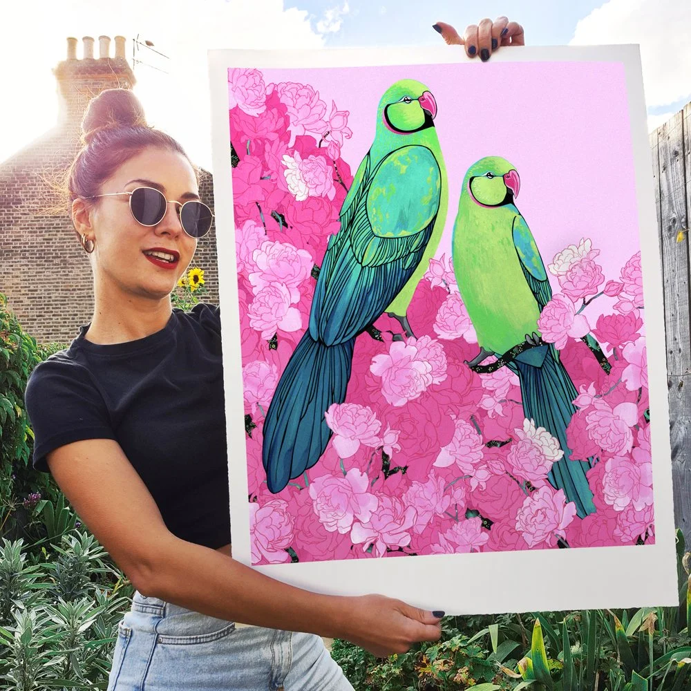 Rose Ringed Parakeets and Rose.jpg