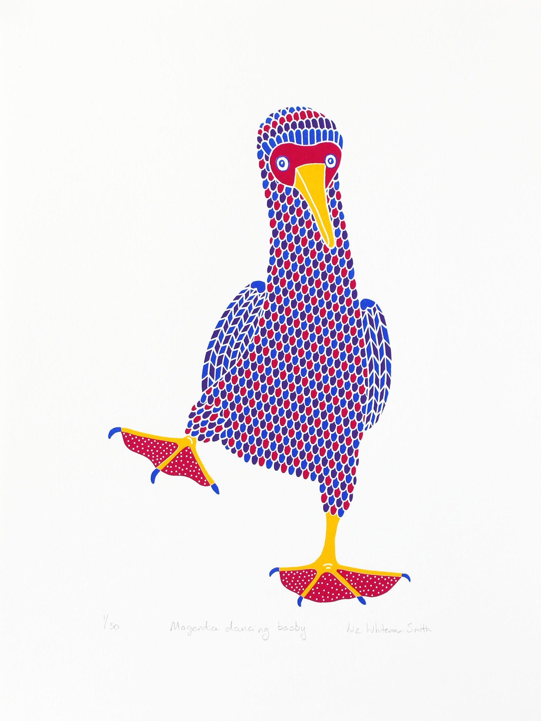 Liz-Whiteman-Smith-Magenta-dancing-booby-Screenprint-30x40cm-North-London-Printmakers.jpg
