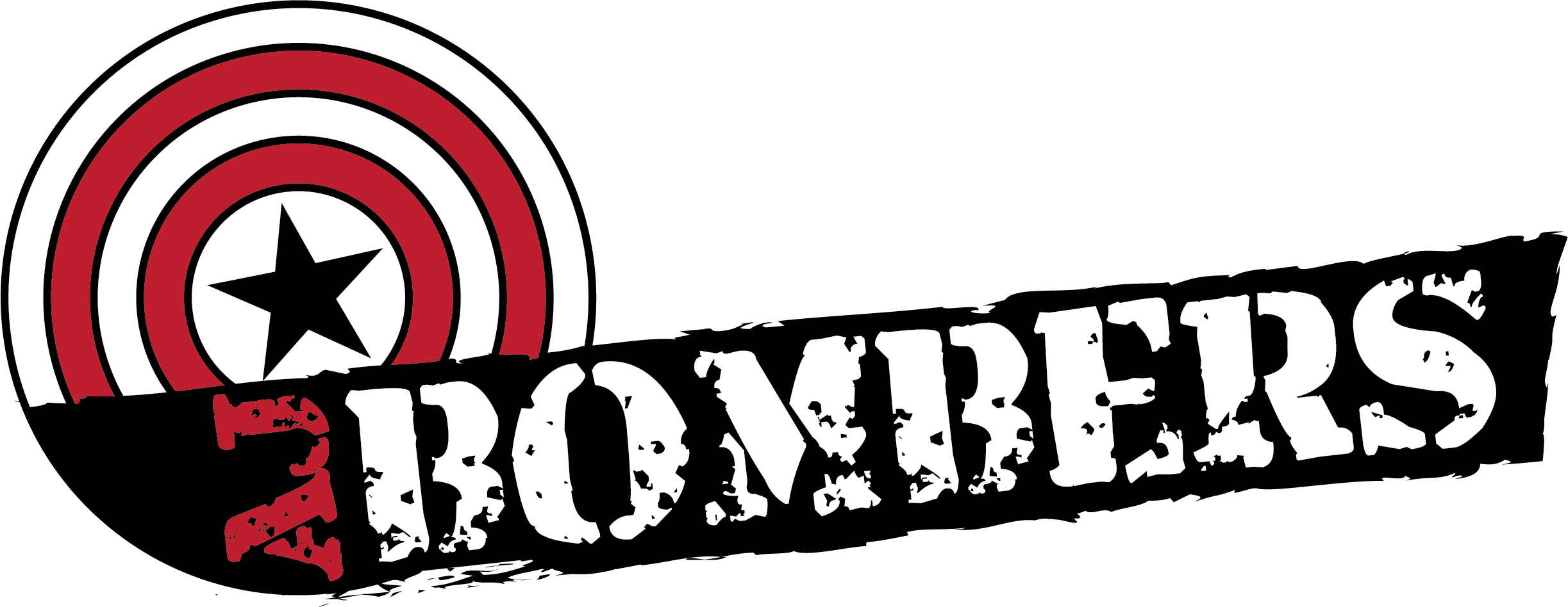 Logo with concentric red and white circles and a black star, accompanied by distressed text "Bombers."