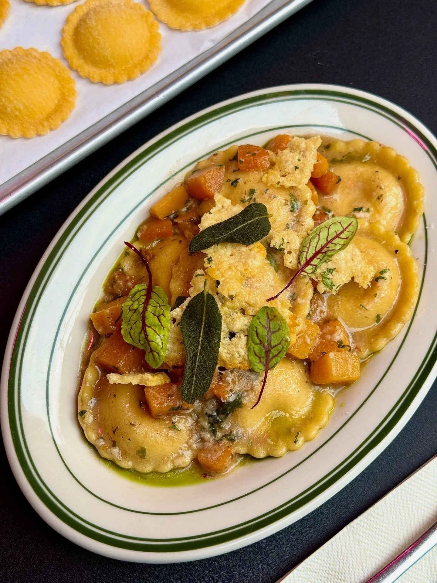 ✨WEEKLY SPECIALS✨🍂⬇️

TRICOLORE FOCACCIA: Pomodoro, taleggio &amp; basil. Served with a side of basil oil. Inspired by the colors of the Italian flag! 

KABOCHA SQUASH RAVIOLI: Kabocha squash, mascarpone &amp; ricotta in a toasty brown butter sage s