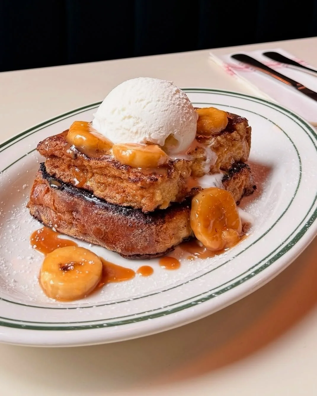 ✨PANETTONE FRENCH TOAST✨ drizzled with caramelized bananas 🍌 &amp; crowned with a scoop of creamy fior di latte gelato 🍨 Brunch special this weekend!!! Come on by tomorrow/Sunday, we&rsquo;re serving it up from 11AM-3PM ☀️