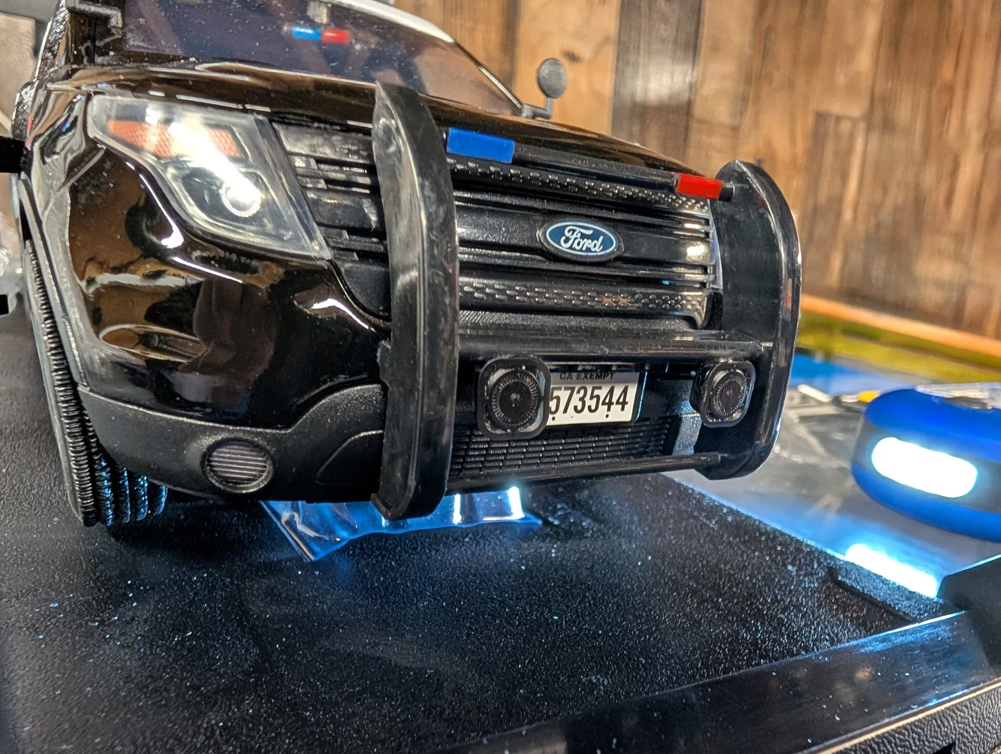 Whelen Siren low profile mounted to a push bumper of 1:18 scale model