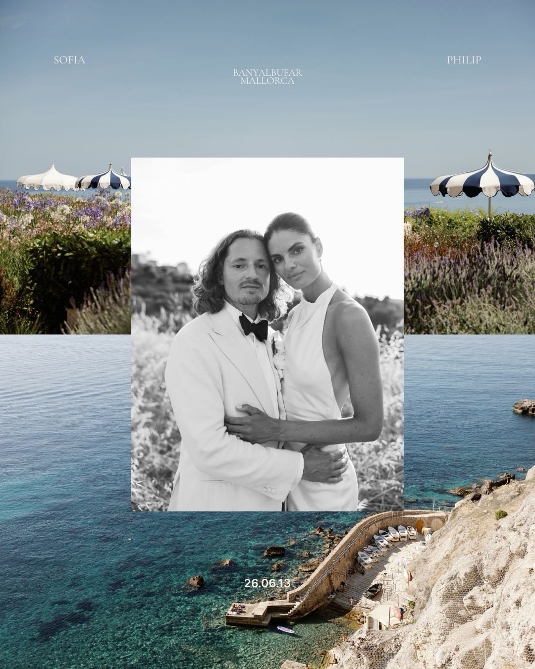 Sofia &amp; Philip, Banyalbufar in June.
A tiny village on the west coast of Mallorca, an old stone church, winding streets and the Mediterranean just below.