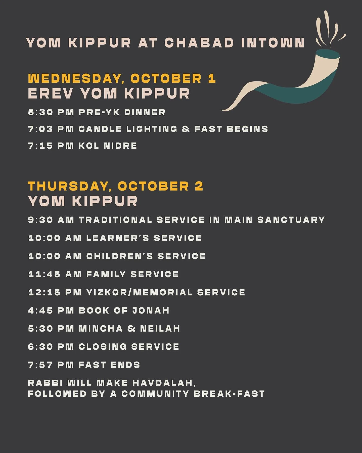 Yom Kippur at Chabad Intown! 

🔗chabadintown.com/events/yomkippur