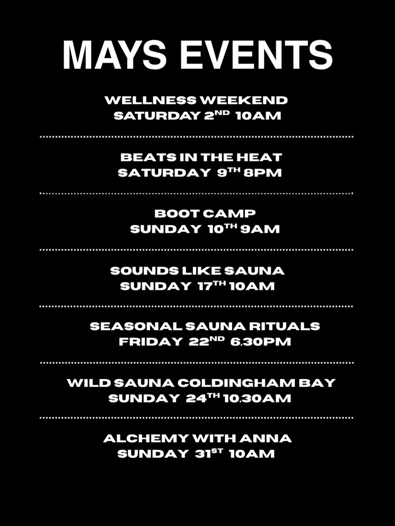 May Events are now live!
We are collaborating with our amazing team to bring you a unique collection of wellness sauna and fitness experiences.
We look forward to welcoming you.
Book now via www.spearsauna.co.uk