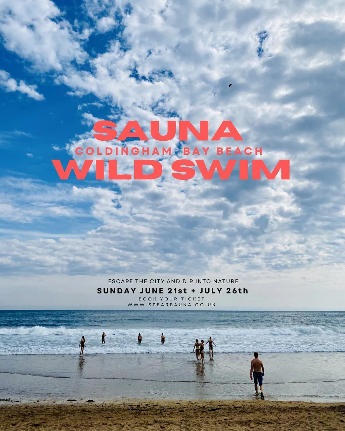 Sunday 21st June / 26th July

10.30am-5.30pm

&pound;20 for a 60 minute session
Join us for a wellness escape in nature with our wild sauna experience at beautiful Coldingham Bay.

Our 2 large (10 person) sauna tents will be located right on the beac