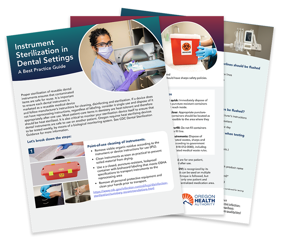 Three informational flyers for dental infection control training