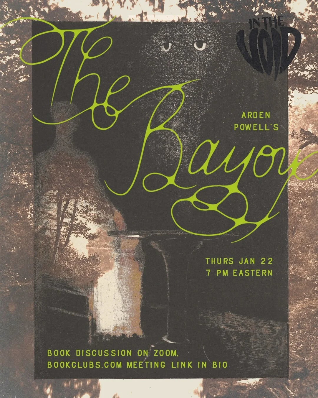 2026 MINI MEETING 🐊
Our mini meeting pick for 2026 is The Bayou by Arden Powell.

Meeting: Thursday, January 22, 2026. 
7 PM ET / 4 PM PT

Add to your calendars now!

&ldquo;A queer, southern gothic horror novella set in small-town Louisiana, drench