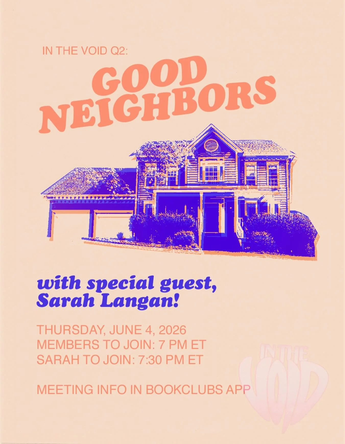 Our book pick for Q2 is Good Neighbors by Sarah Langan 🏘️🚧
📍🌳🏡With special guest Sarah Langan!!

Meeting: Thursday, June 4, 2026.
Members to Join: 7:00 PM ET / 4:00 PM PT
Guest to Join: 7:30 PM ET / 4:30 PM PT

Add to your calendars now! 🏠

A r