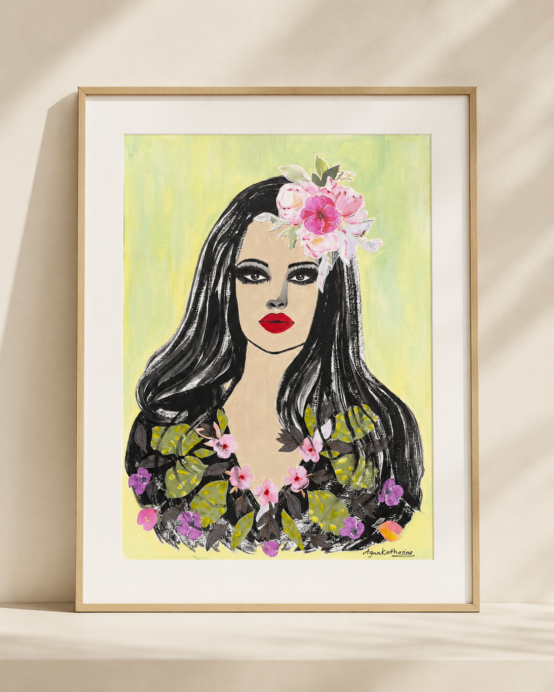 Lina 11x15, mixed media with collage original artwork Agnes Katherine Art