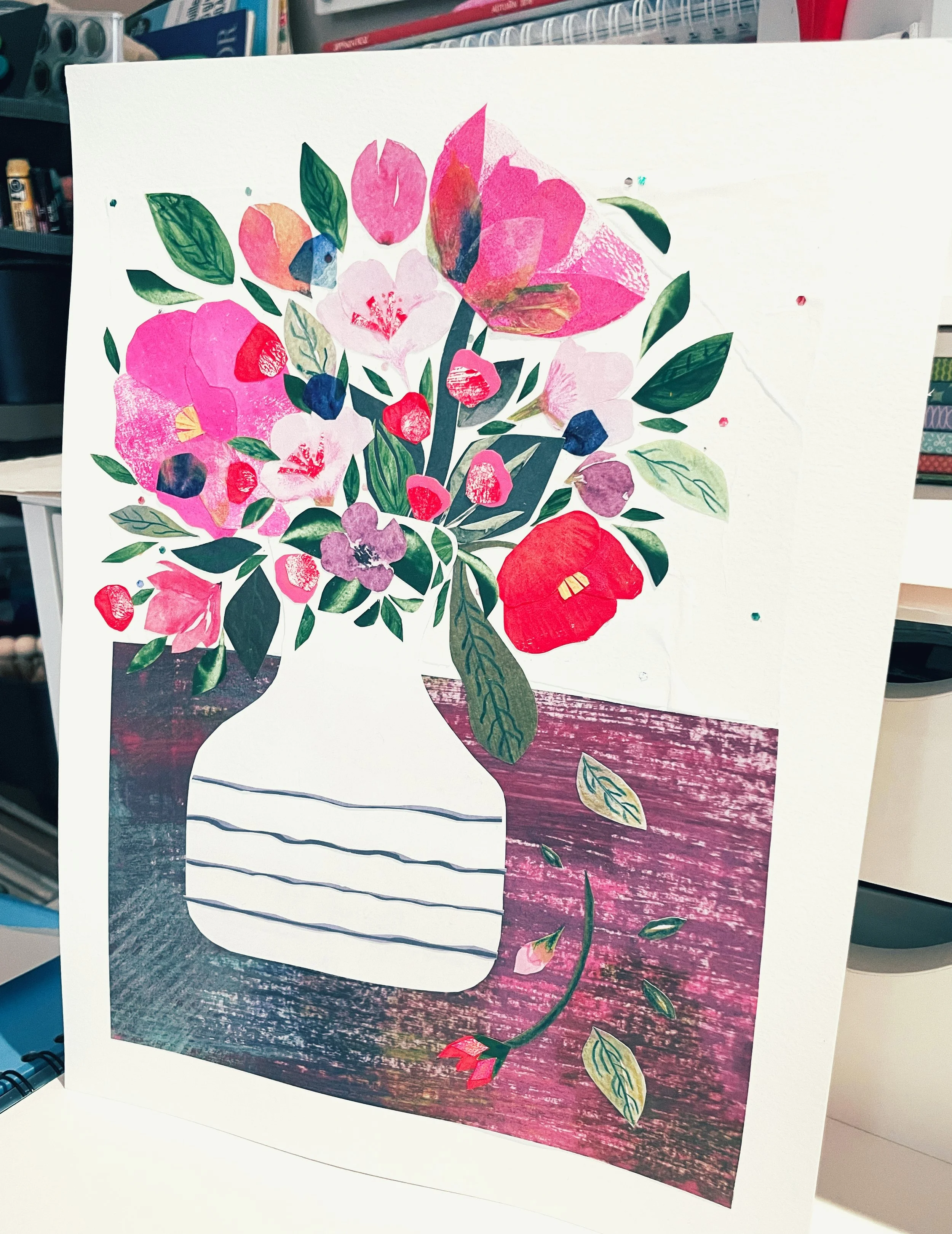 Overflowing Joy original floral collage wall art 9x12 Agnes Katherine Art Canada