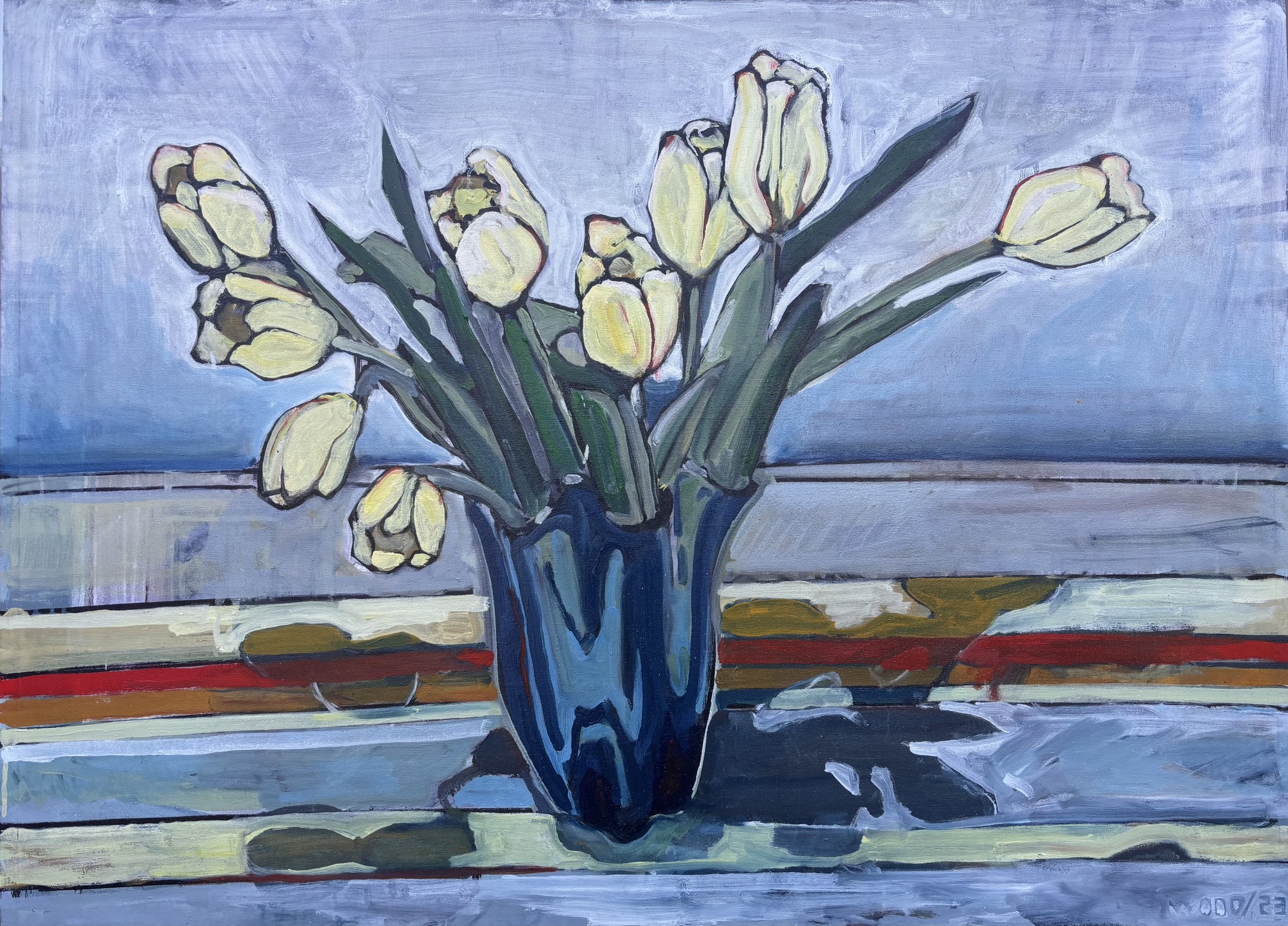 Tulips, Oil on Canvas, 49.5 x26", 2023