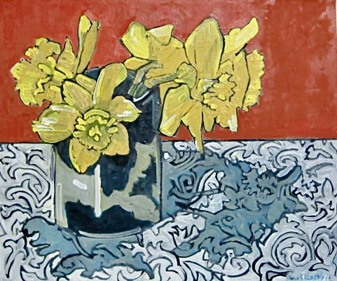 Tulips in Black cup, Oil on Canvas, 36x36", 2011