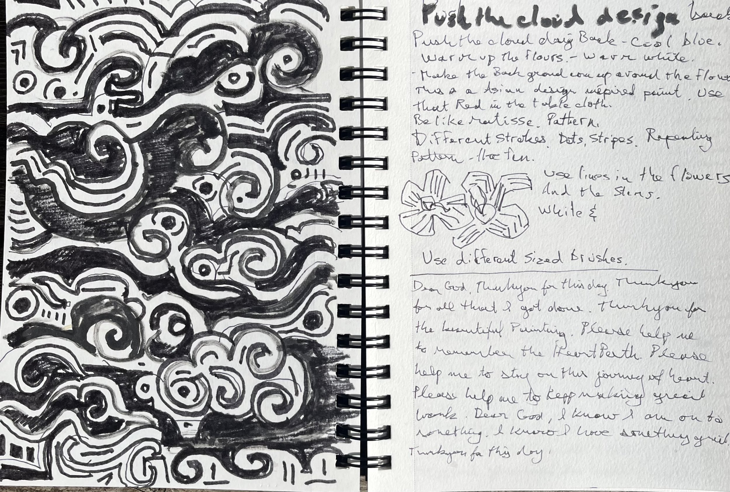 sketchbook cloud motif 2, Ink, water colour on paper, 11 x 8.5, 2025