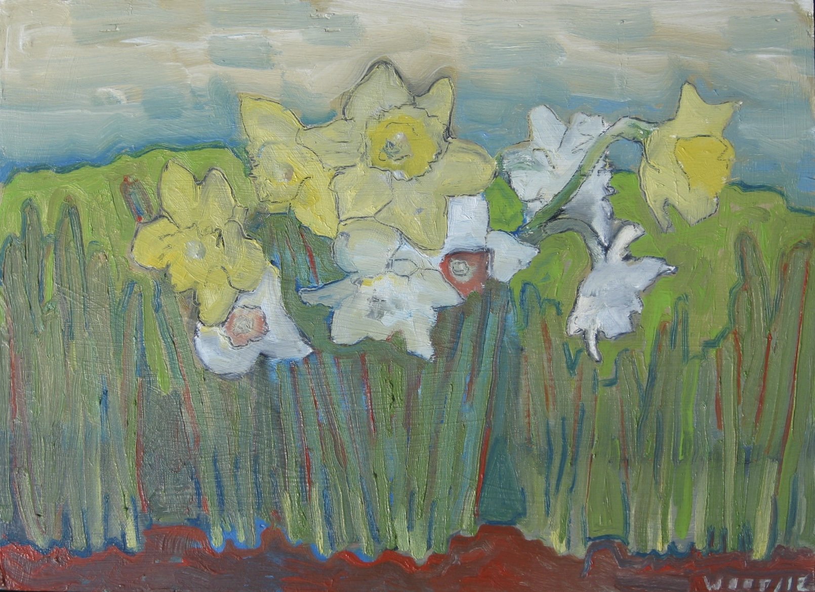 Tulips in field, Oil on Board, 18x12", 2012
