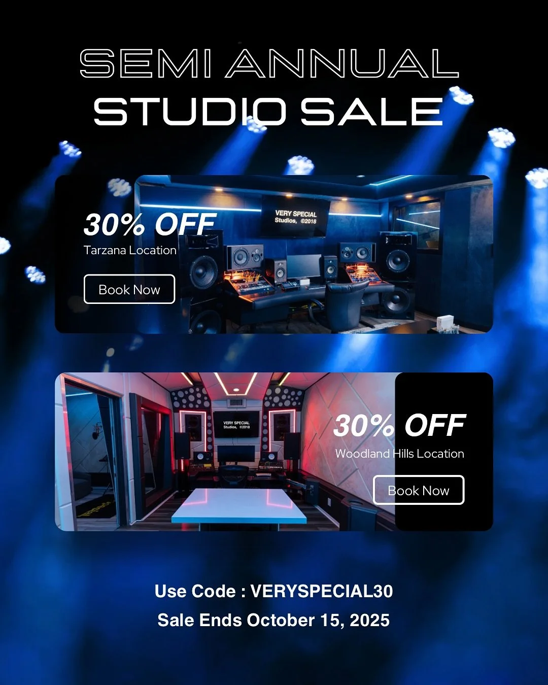 Our Semi Annual Sale is back but this time with a 30% DISCOUNT on ALL Sessions available at both Tarzana and Woodland Hills locations! 
USE CODE: VERYSPECIAL30
