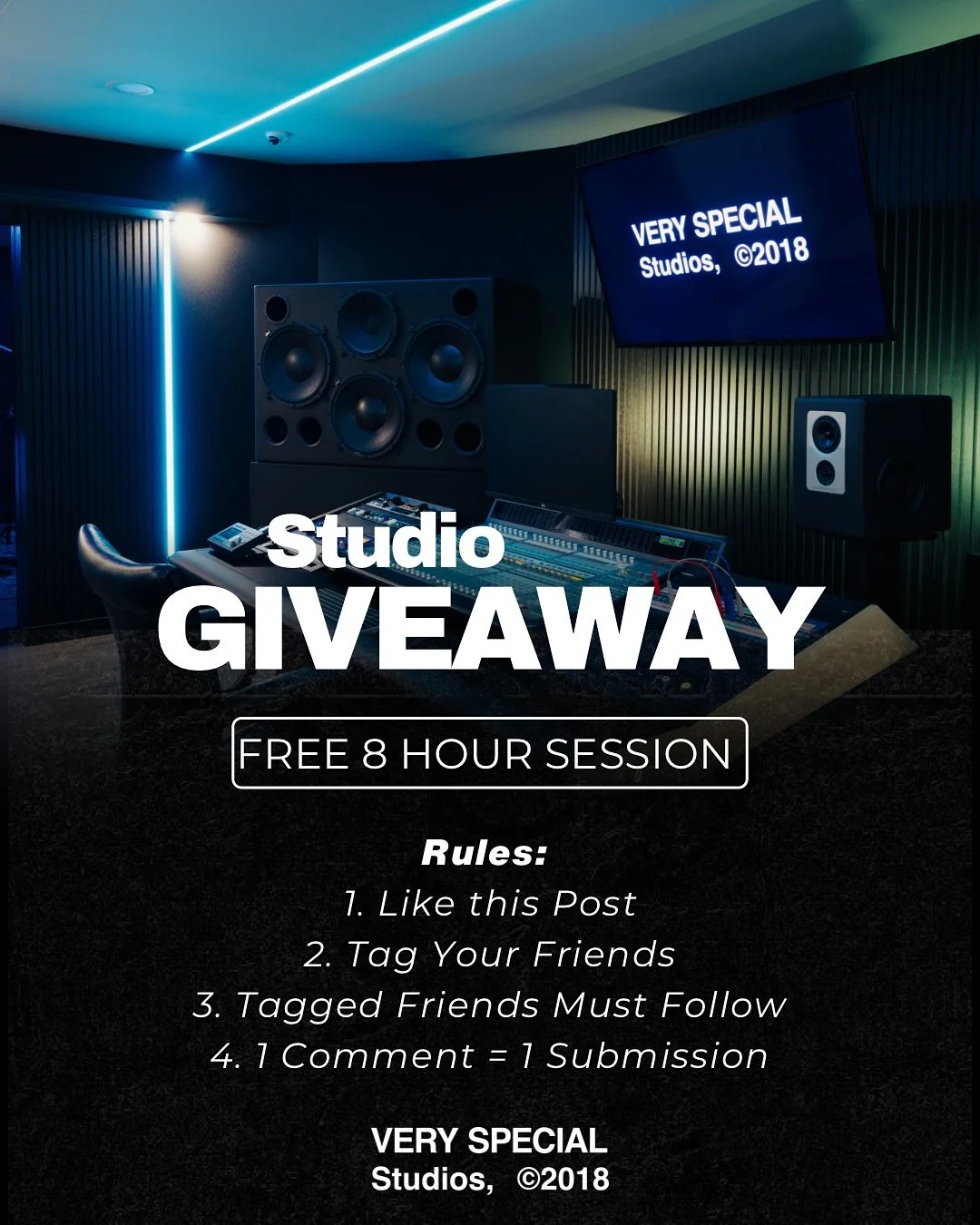 🚨🚨🚨 GIVEAWAY 🚨🚨 🚨 It has been a long time since we ran one of our giveaways back soo…  Lets make this one a little More Special! 
Here is a chance for YOU and YOUR friends to win a FREE 8 HOUR SESSIONS in any of our Studios at our Newly