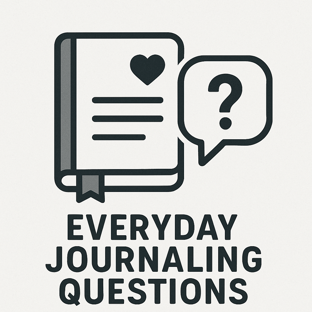 A digital icon of a journal with a heart on the cover, a speech bubble with a question mark, and the text "Everyday Journaling Questions" underneath.