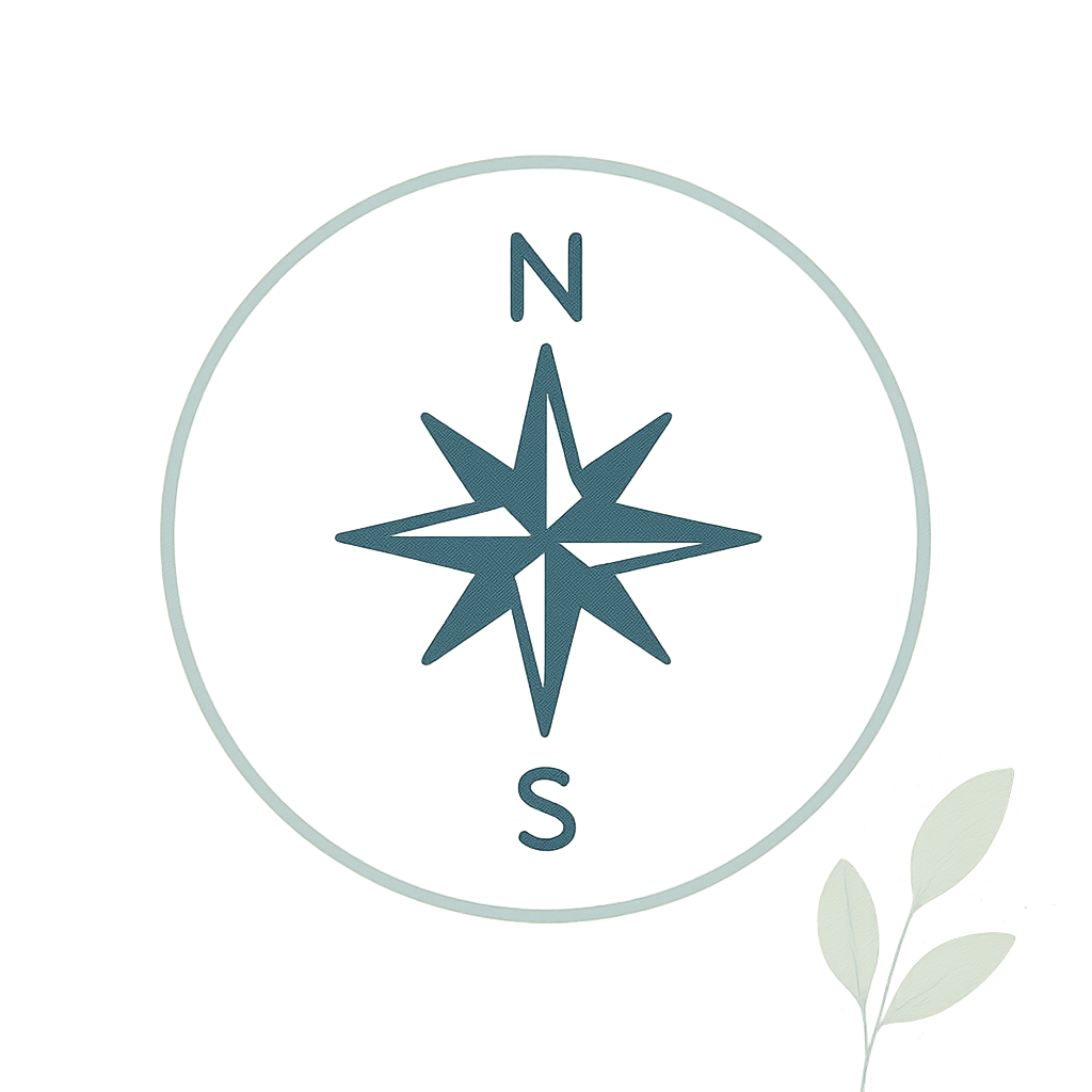 A compass with N and S directions inside a circle.